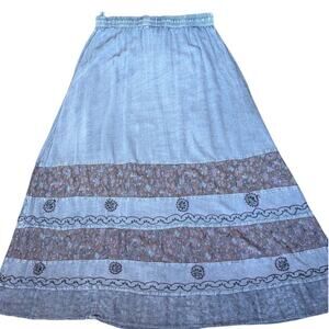 Boho Embroidered Maxi Skirt Size Large Festival Indie Vibes Flowy Airy Floral